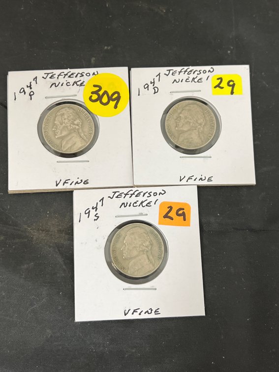 3) Jefferson Nickels P, D & S All Very Fine