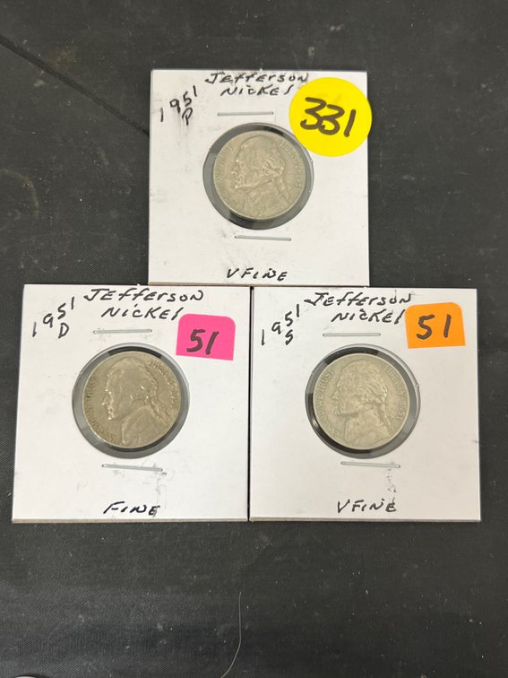 1951 P, D & S Jefferson Nickels