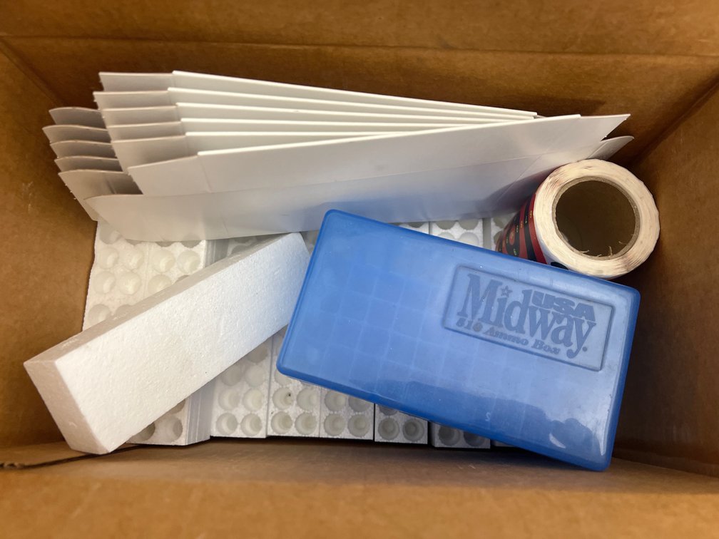 Box of Empty Cardboard Boxes - Styrofoam Holders &