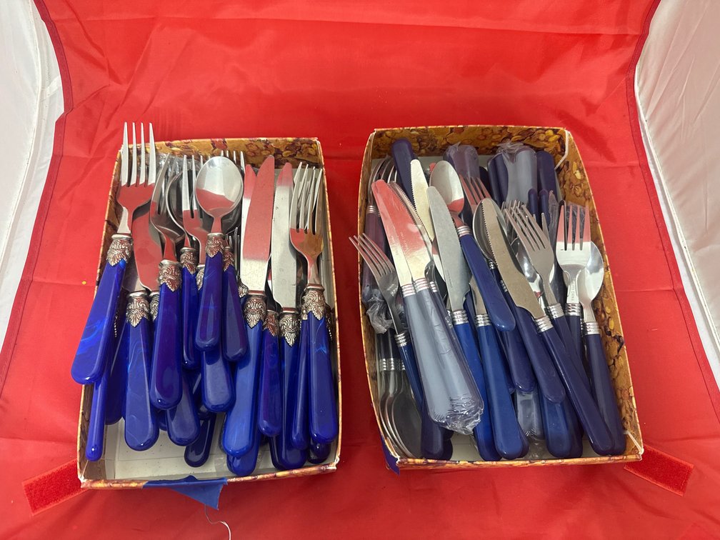 2 Boxes - Blue Handled Flatware