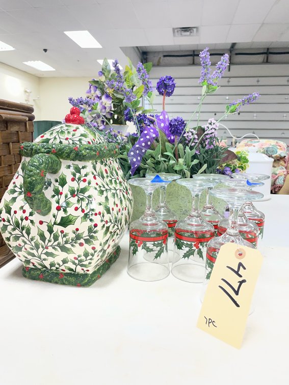 Assorted Holiday Stemware & Cookie Jar