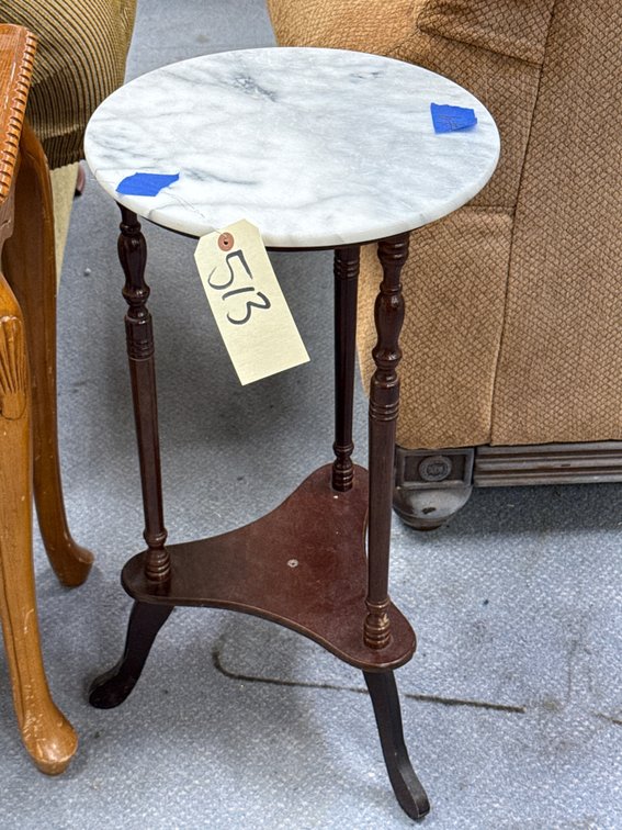 Wood & Marble Topped Plant Stand