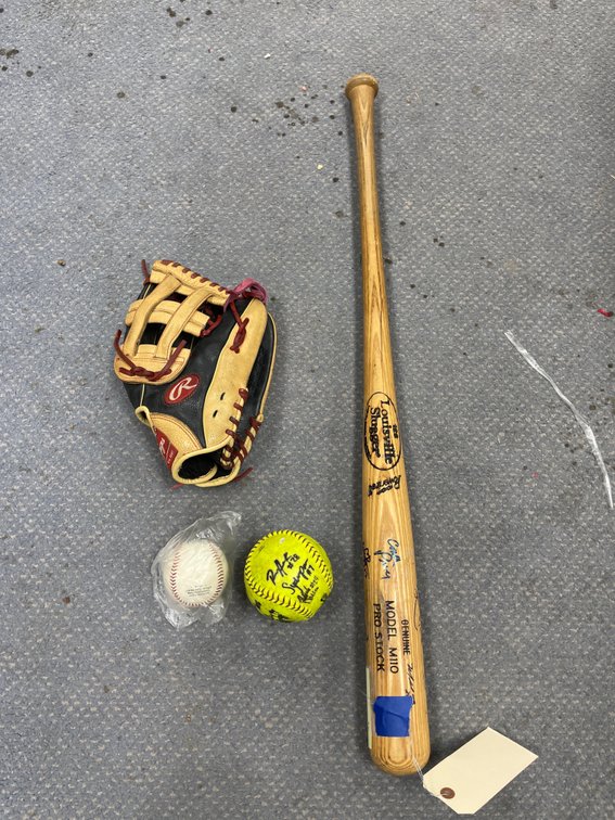 Louisville Slugger Wood Bat - Signed - Rawlings Glove