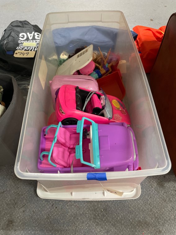 Assorted Babie's & Barbie Toys in Plastic Bind w/Lid
