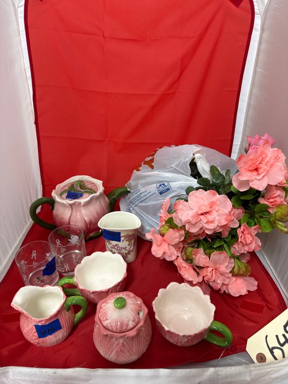 Pink Floral Teapot- Sugar & Creamer - Floral Picks & More