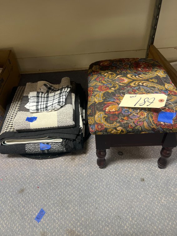 Wood & Upholstered Foot Stool w/Storage & Table Linens