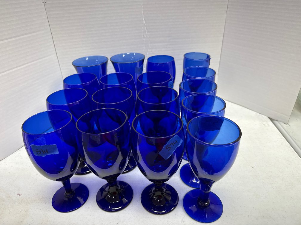 Assorted Blue Glass Stemware - some Cobalt