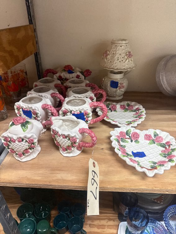 Pink Floral Tea Servingware & Table Lamp