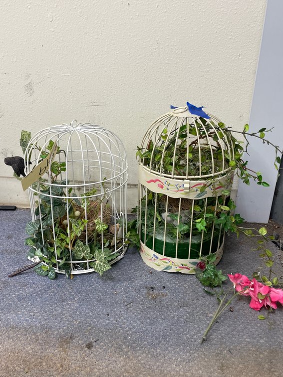 2 - Decorative Bird Cages w/Greenery