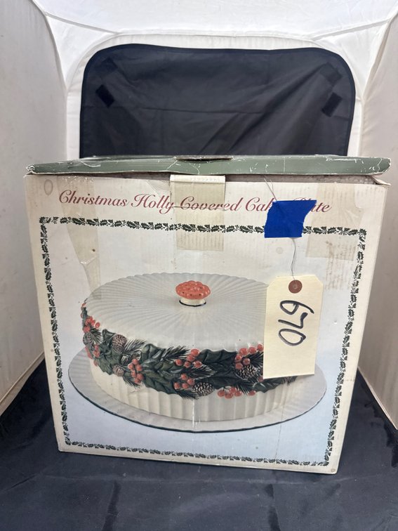 Christmas Holly Covered Cake Plate in box