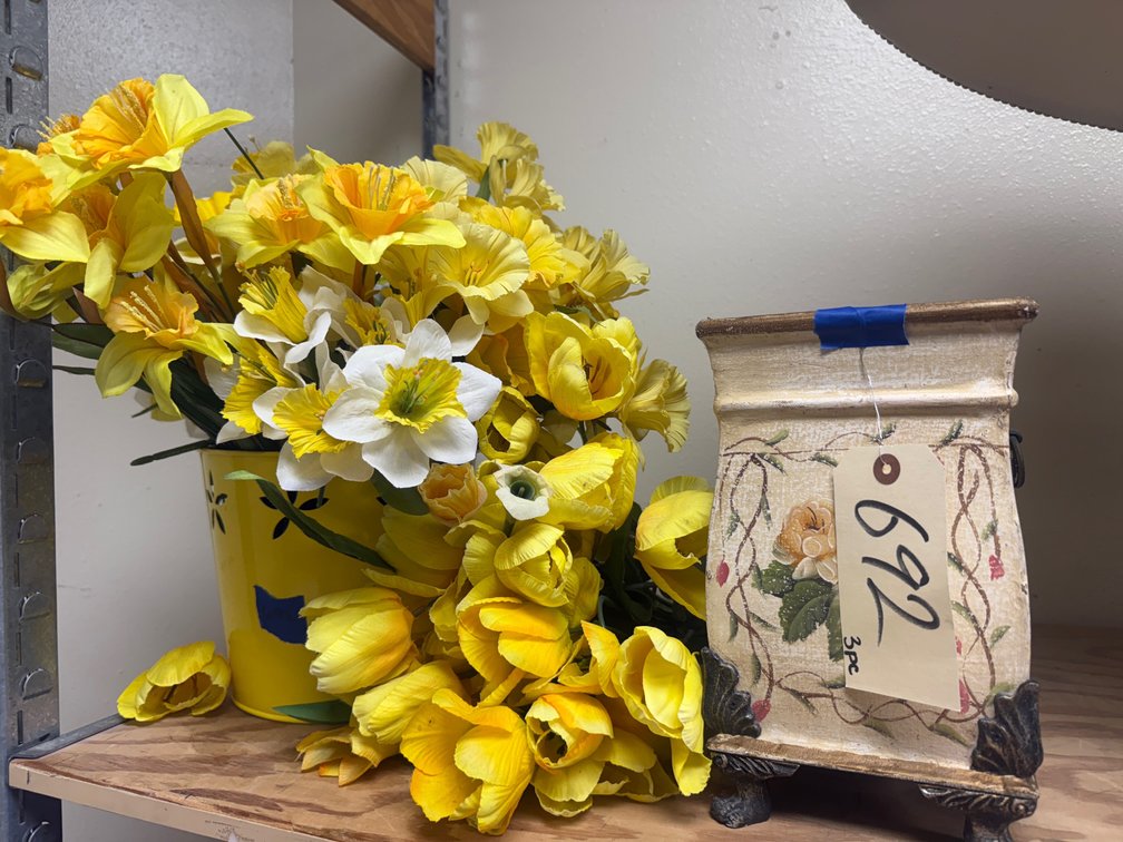 Planter - Metal Bucket & Yellow Floral Picks