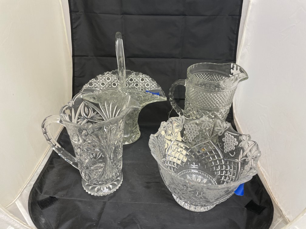 4 Pcs - Clear Glass Pitchers - Basket & Bowl