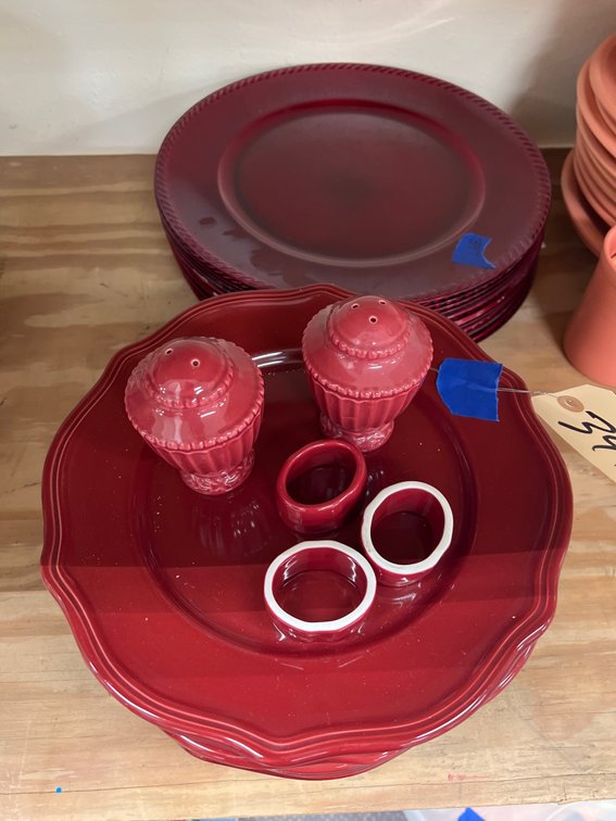 Red Plates - Chargers - Salt/Pepper - Napkin Rings