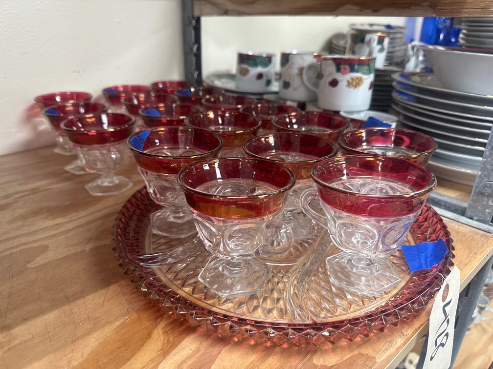 Clear & Cranberry Punch Cups - Divided Plate