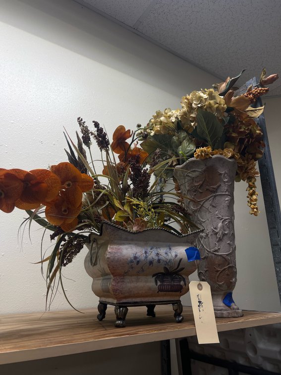 Planter & Vase w/Floral Picks