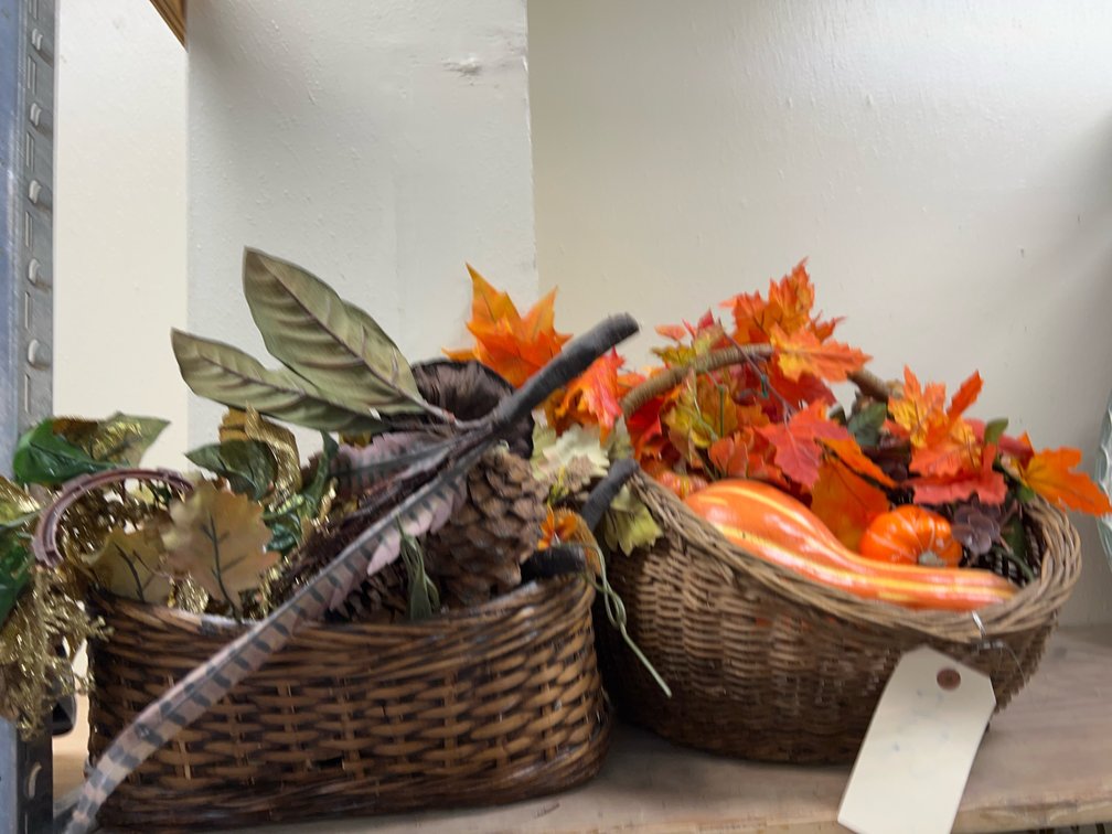 2 Wicker Baskets w/Floral Picks & Pinecones