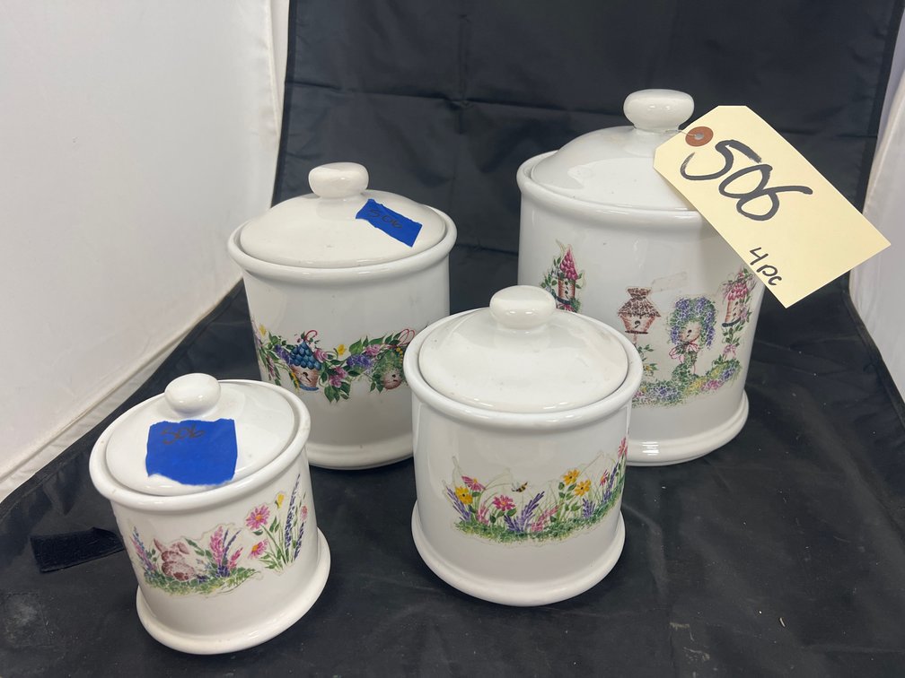 4 Pcs - Stoneware Canisters w/Lids