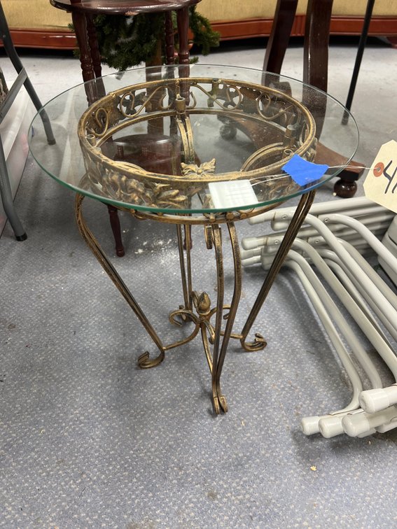 Metal & Glass Topped Table 15"Dia x 20"H