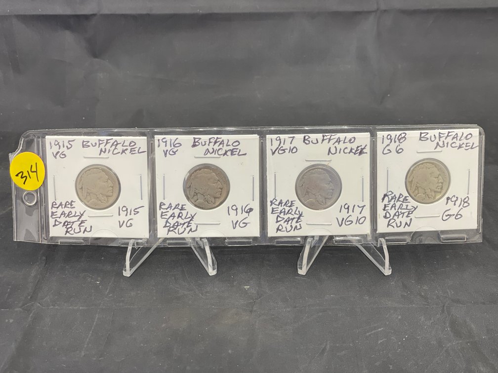 1915-1918 (4) Buffalo Nickels Rare Early Date Run G6-VG10