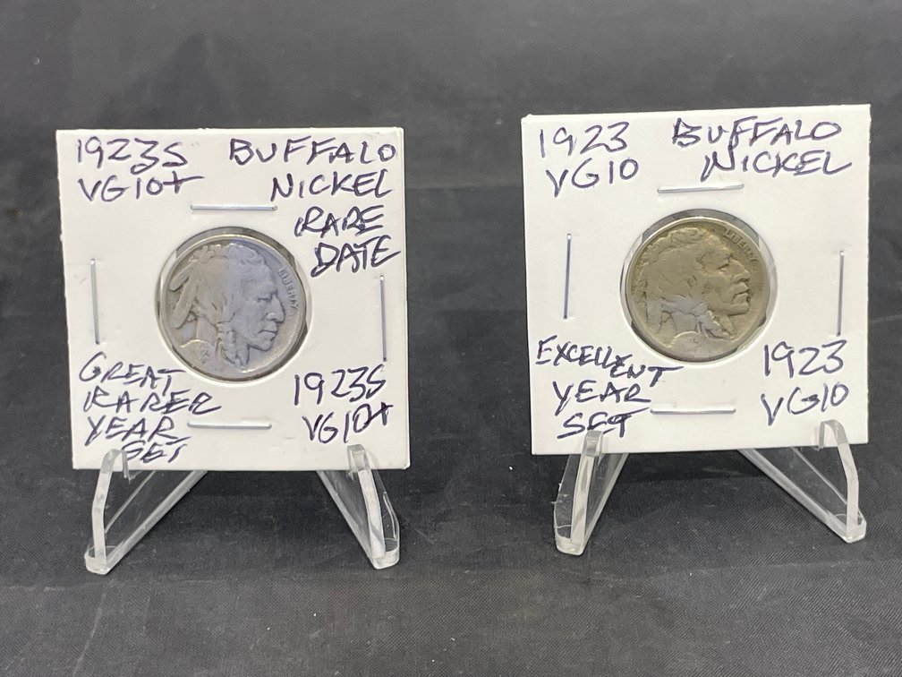 1923 P & S (2) Buffalo Nickels Rarer Excellent Year Set VG10+