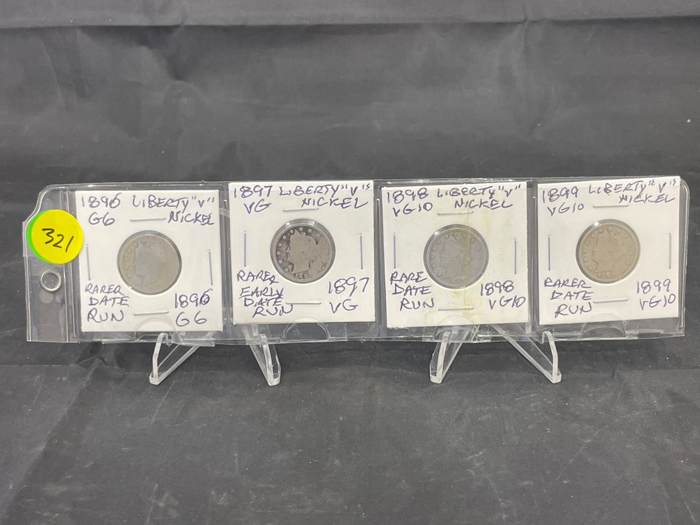 1896-1899 (4) Liberty “V” Nickels Rarer Year Run G6-VG10