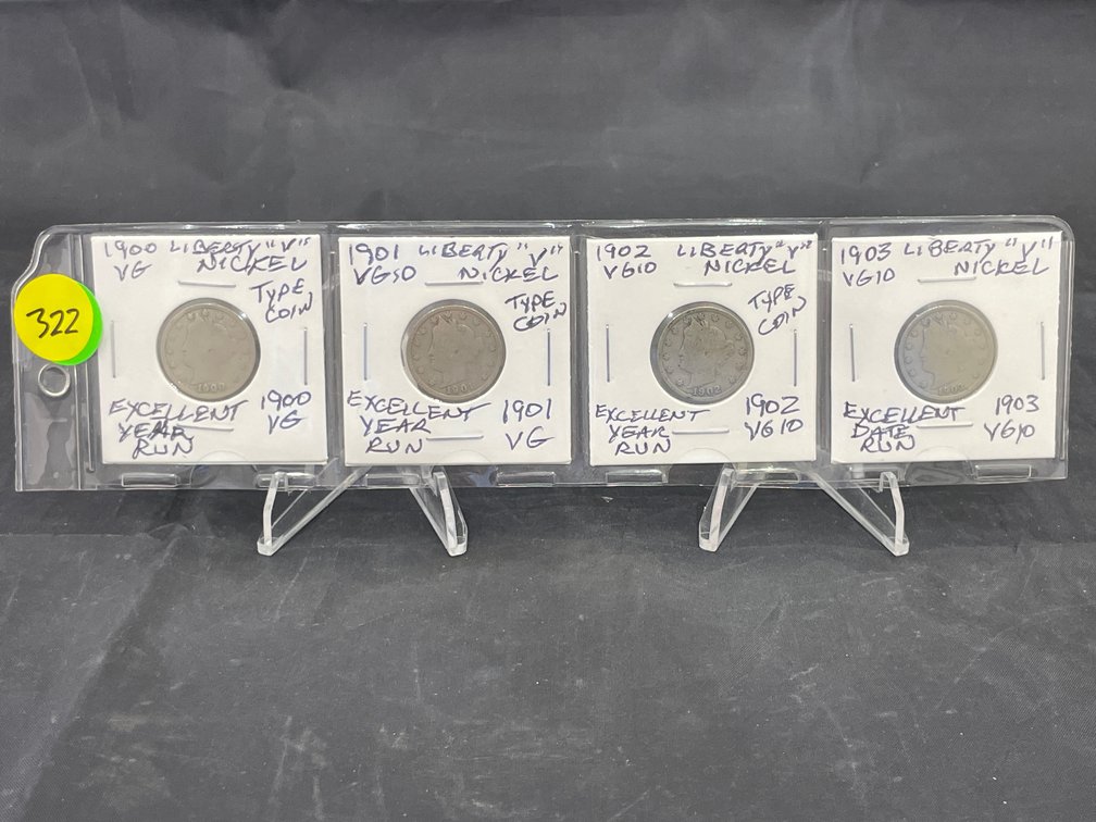 1900-1903 (4) Liberty “V” Nickels Excellent Year Run VG-VG10