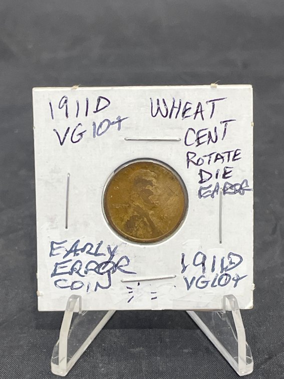 1911 D Wheat Cent ”Early Error Coin Rotated Die” Rare VG10+