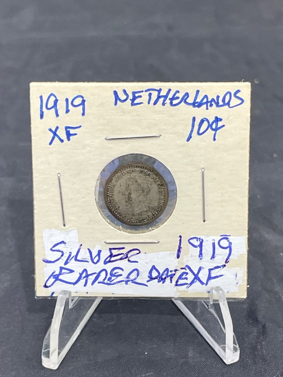 1919 10 Cents Netherlands Silver Coin Rarer Date XF