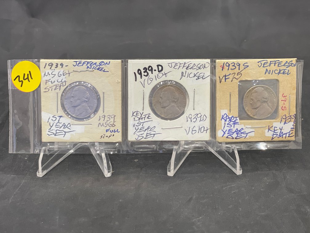 1939 PDS (3) Jefferson Nickels 1st Year Set (2) Key Dates 1939 Full Steps VG10- MS-66+