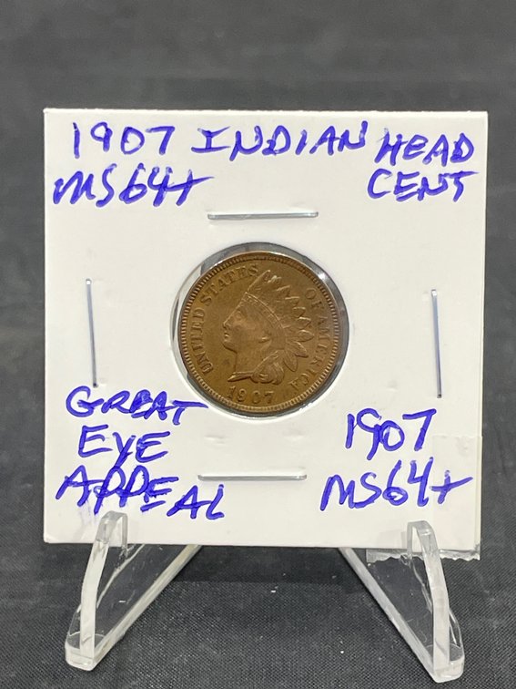 1907 Indian Head Cent Rarer Type Coin MS64+