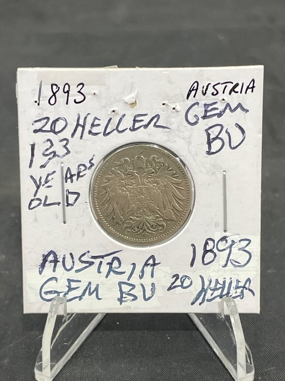1893 20 Heller Austria 133 Years Old Gem BU MS