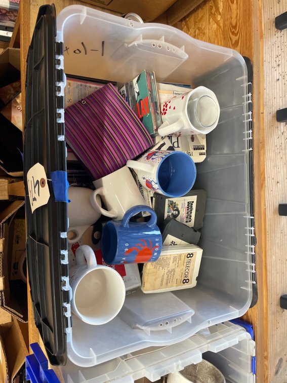 Assorted 8-Track Tapes - CD's Cassettes in Plastic Bin w/Lid