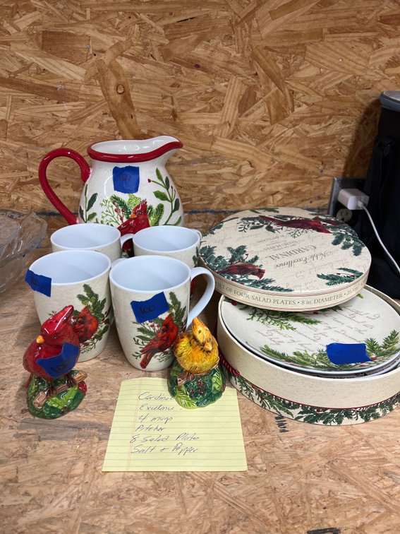 Pile of Cardinal Excellence Mugs - Pitcher - Plates - Salt/Pepper