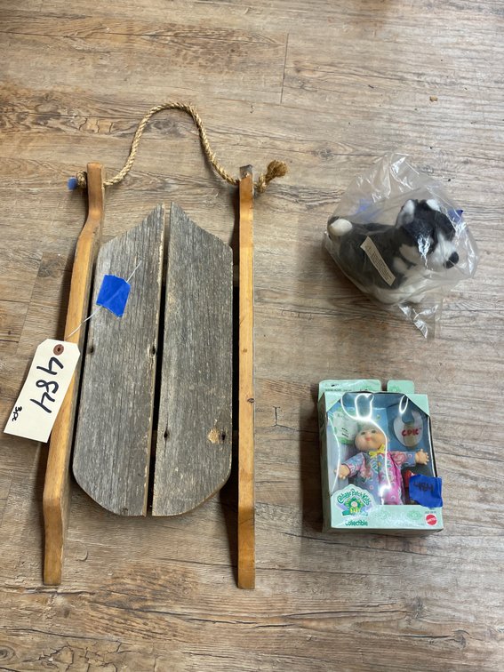 3 Pcs - Husky Plush Toy - Wood Sled Decor - Cabbage Patch