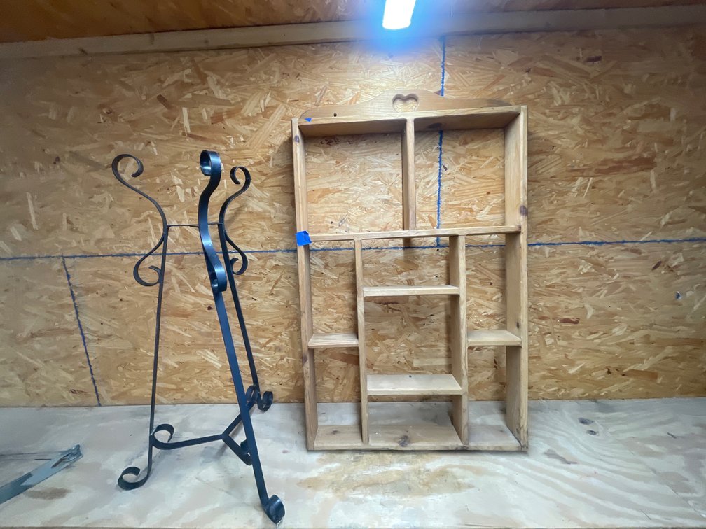 Metal Plant Stand & Wood Heart Cubby Shelf 40"x24"