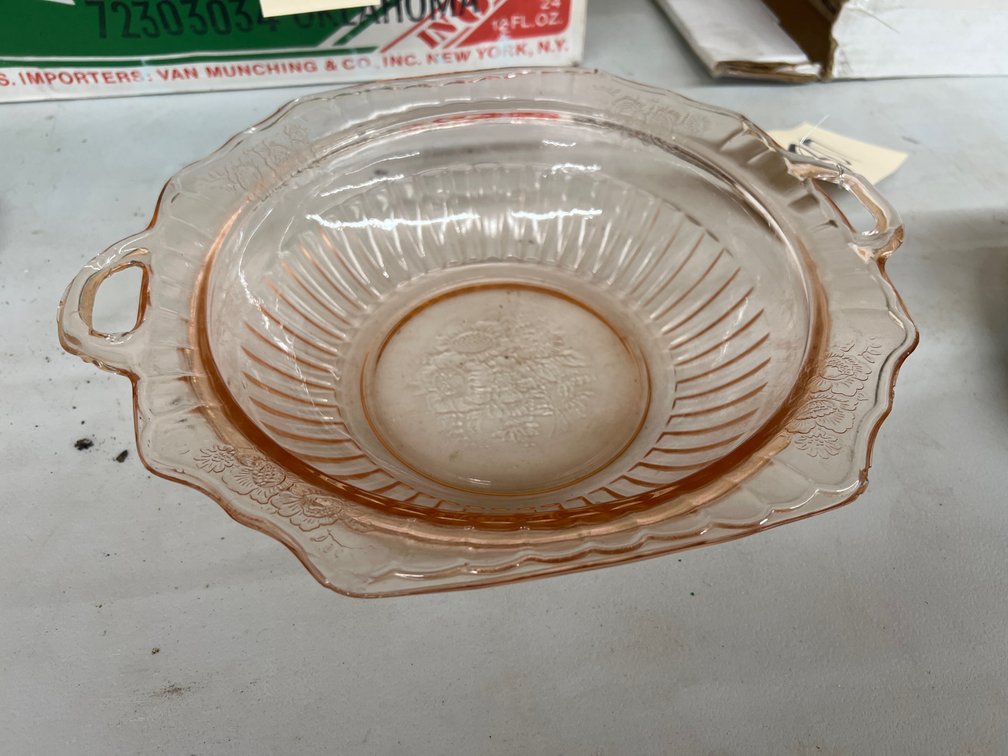 Pink Depression Glass Handled Bowl
