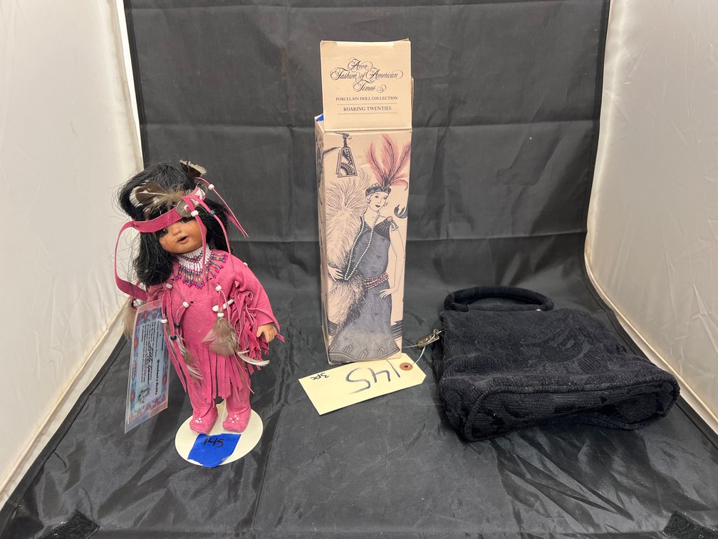 3 Pcs - Fossil Bag - Native American Doll - Avon Porcelain