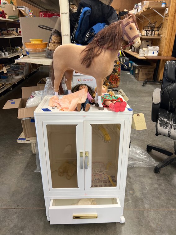 Plastic Doll Armoire w/2 American Girl Dolls & Horse