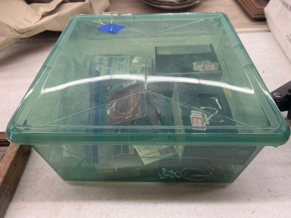Assorted Fasteners in Plastic Bin