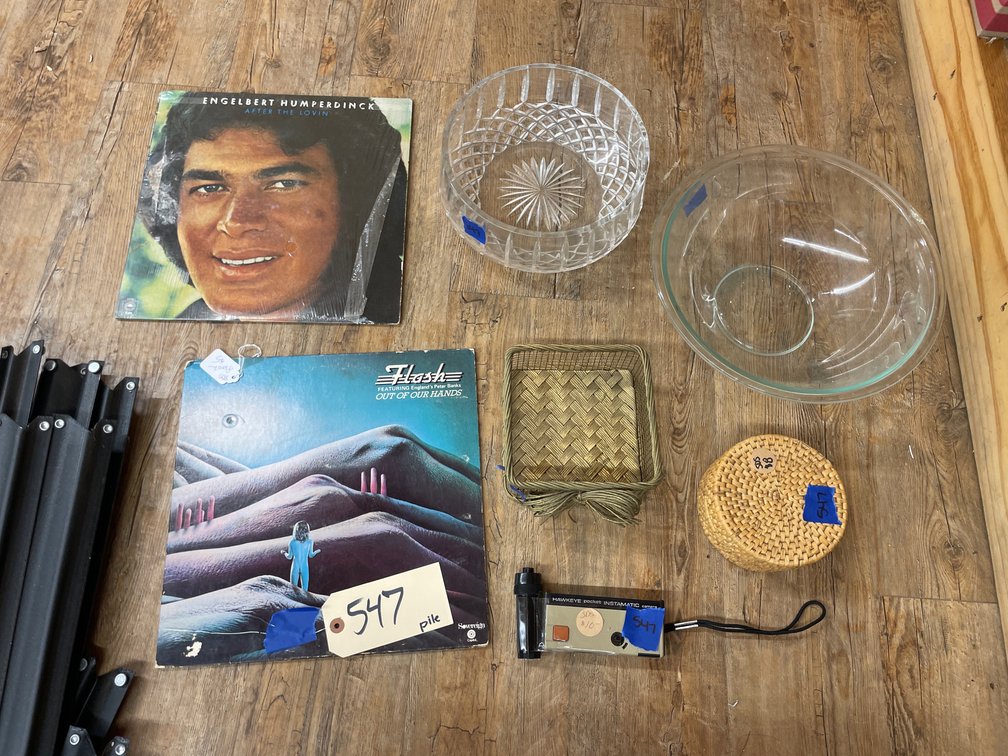 2 Vinyl Records - Vintage Pocket Film Camera - Crystal Bowl -