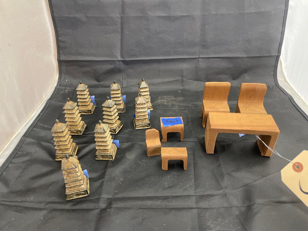 Oriental Building Figures & Miniature Wood Furniture