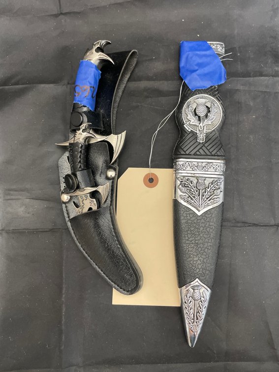 2 Pcs - Dagger w/Sheath & Double Daggers w/Leather Sheath