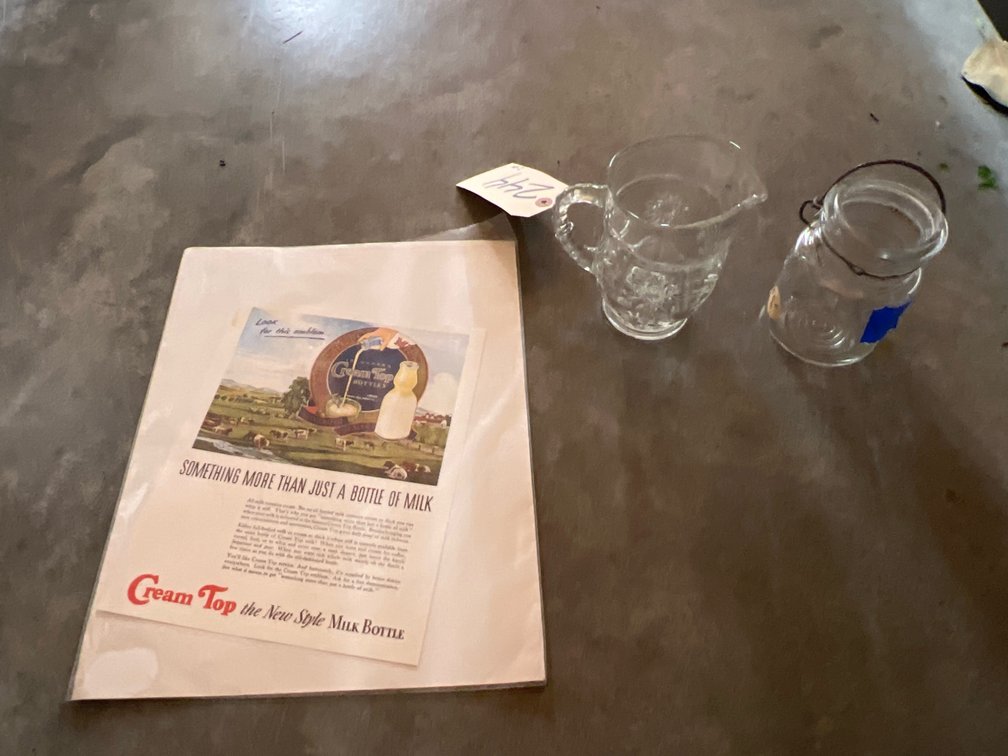 Milk Bottle Advertisement - Glass Creamer & Ball Mason Jar