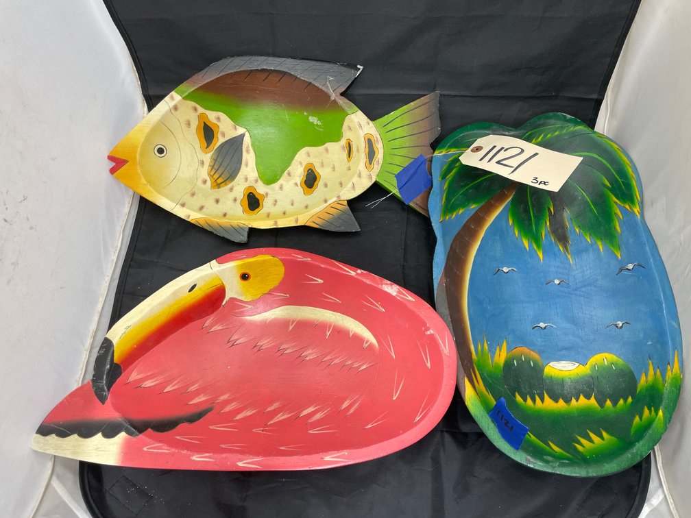 3 Pcs - Wooden Fish & Bird Themed Bowls