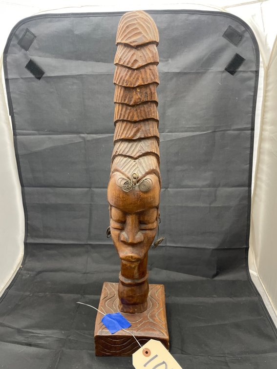 Wood Carved Head Sculpture 21"H