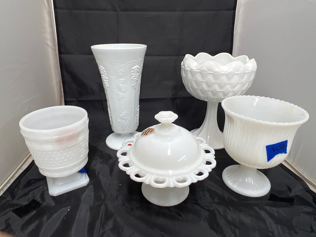 5 Pcs Milk Glass - Compote - Candy Dish & More