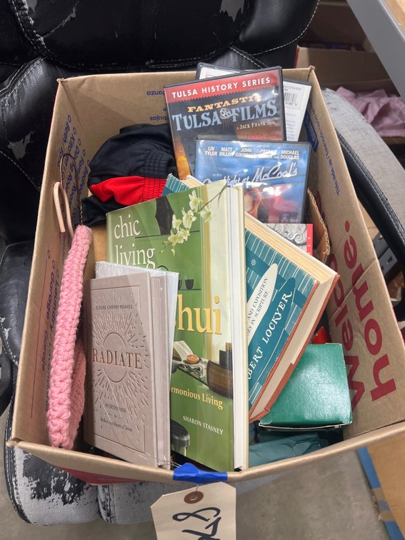 Assorted Books - DVD's - Christmas Ornaments - Basket