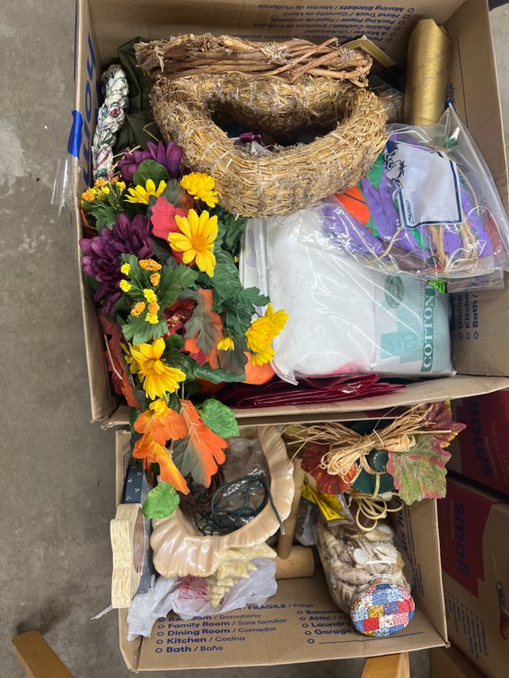2 Boxes - Assorted Wreaths - Faux Flower Picks - Seashells