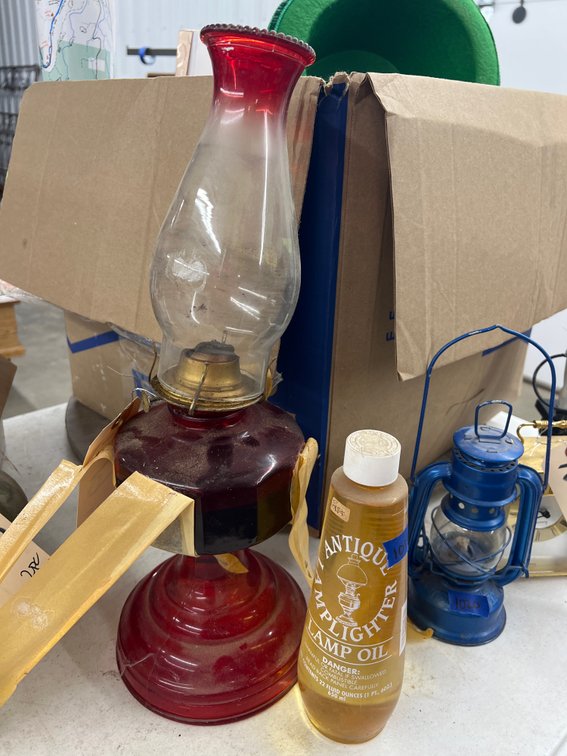 Red Glass Oil Lamp w/Lamp Oil