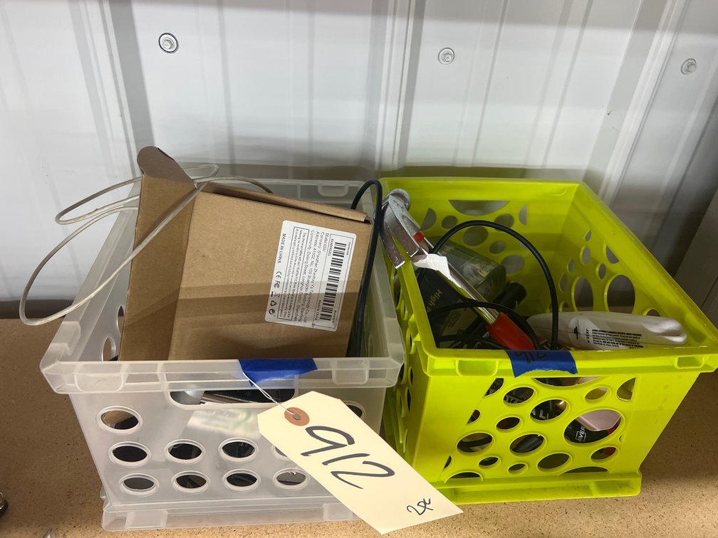 Assorted Chargers in Plastic Bins